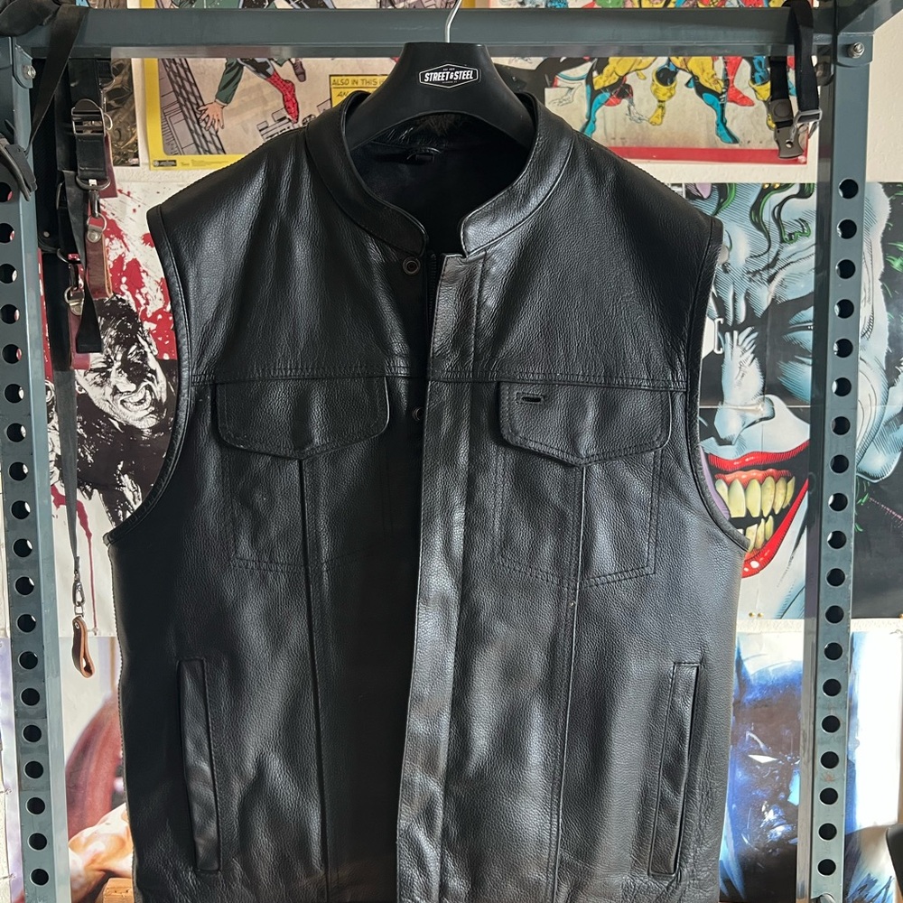 Street & Steel Black Leather Vest